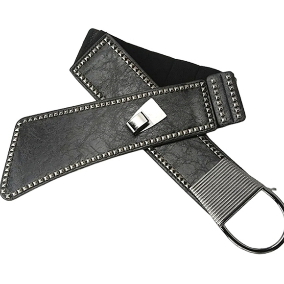 Black & Silver Studded Asymmetrical Belt - Picture 3 of 4